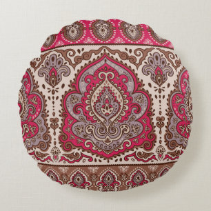 Indian floral paisley, ethnic mandala pattern. round pillow