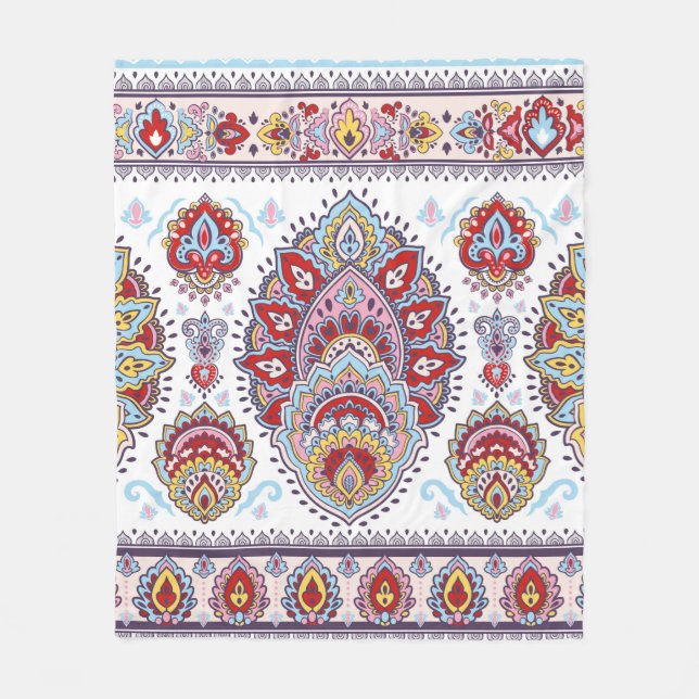 Indian floral paisley medallion pattern. Ethnic Ma Fleece Blanket (Front)
