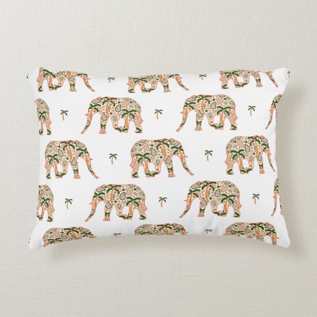 Indian Floral Paisley Ornate Elephants Accent Pillow (Front)