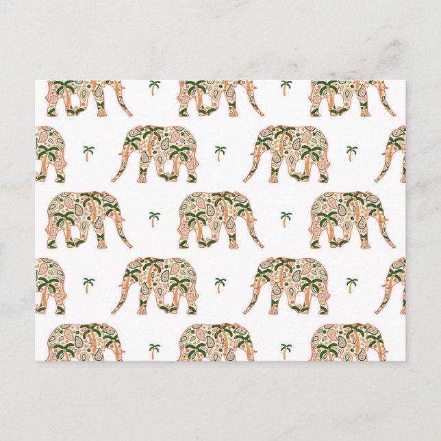 Indian Floral Paisley Ornate Elephants Postcard (Front)