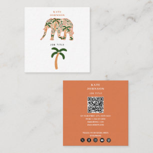 Indian Floral Paisley Ornate Elephants Square Business Card