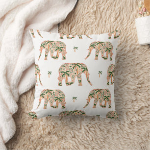 Indian Floral Paisley Ornate Elephants Throw Pillow