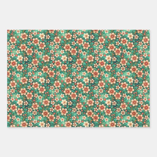 Indian Floral Pattern Wrapping Paper Sheet (Front)