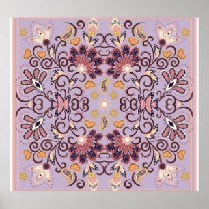 Indian floral tablecloth: lovely pastel pattern poster