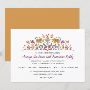 Indian Flower Elephant Mustard Yellow wedding Invitation