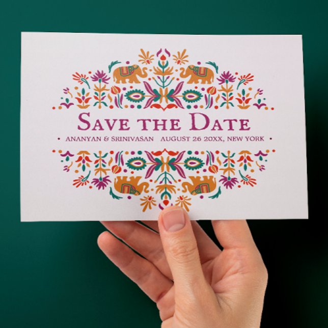 Indian Flower Purple Elephant Wedding Announcement Postcard (Creator Uploaded)