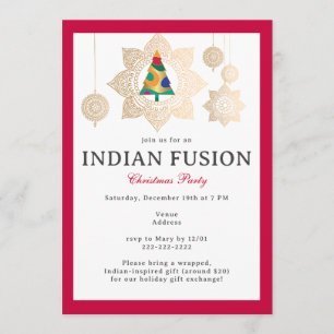 Indian Fusion Red Meenakari Christmas Holiday Invitation