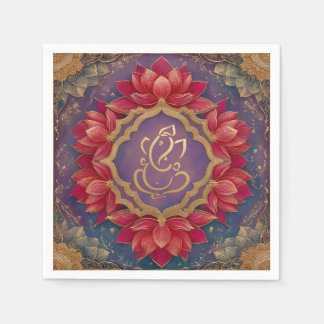 Indian Ganesh Purple Traditional Lotus Wedding Napkin