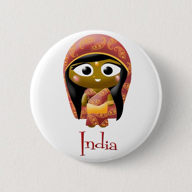 Indian Girl 2 Inch Round Button (Front)