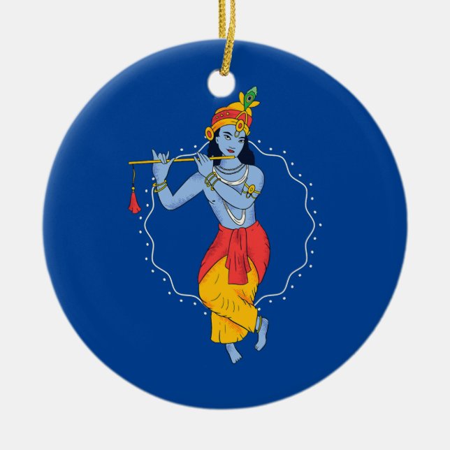 Indian girl playing musical instrument India  Ceramic Ornament (Front)