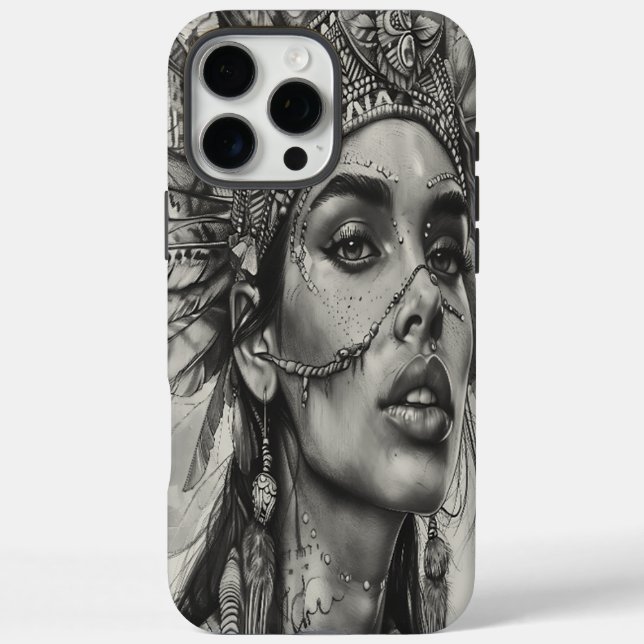 Indian girl's warrior spirit with feathers Case-Mate iPhone case (Back)