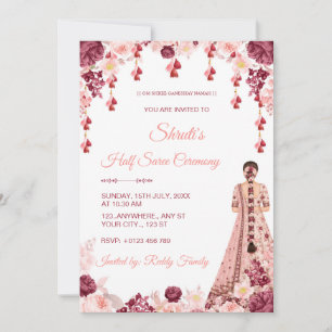 Indian Half Saree Ceremony Floral Invitation