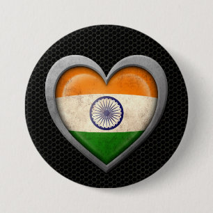 Indian Heart Flag Steel Mesh Effect 3 Inch Round Button