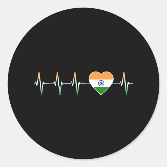 Indian Heartbeat I Love India Flag Heart Country Classic Round Sticker (Front)