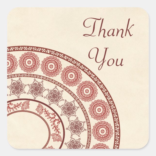 Indian Henna Thank You Square Sticker (Front)