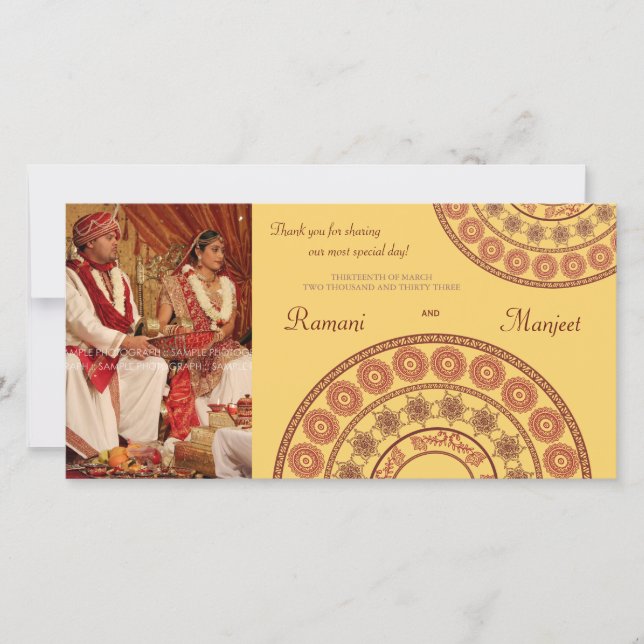 Indian Henna Wedding Thank You Photo Card (Front)