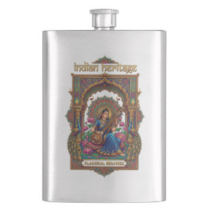Indian Heritage: Classical Musician Veena Art  Hip Flask