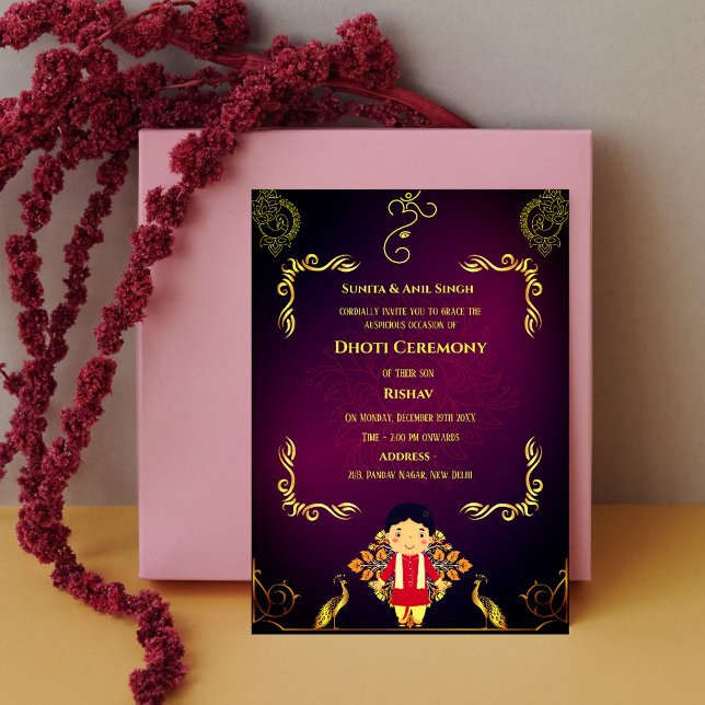Indian Hindu Boy Dhoti Ceremony Pancha Kattu Invit Invitation (Creator Uploaded)