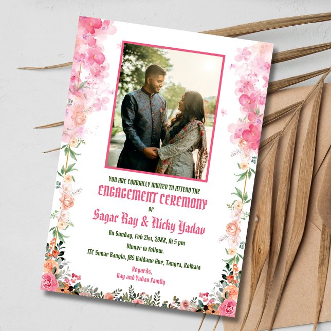 Indian Hindu Engagement Ceremony Couple Picture Invitation (Creator Uploaded)