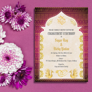 Indian Hindu Engagement Ceremony Golden Elements Invitation
