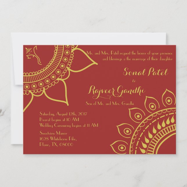 Indian Hindu Ganesh Wedding Invite Garba Mehndi (Front)