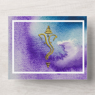 Indian Hindu Ganesha vibrant watercolor  All In One Invitation