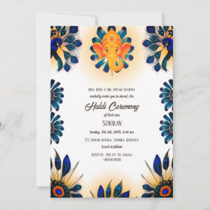Indian Hindu Groom Haldi Ceremony Peacock Theme  Invitation
