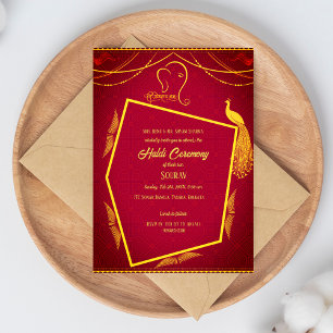 Indian Hindu Groom Haldi Ceremony Peacock Theme  Invitation