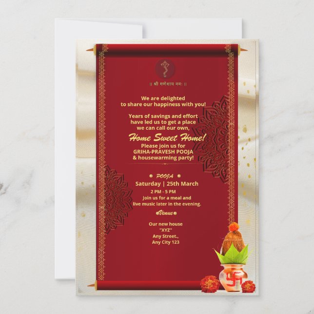Indian Hindu House Warming Grihapravesh Invitation (Front)