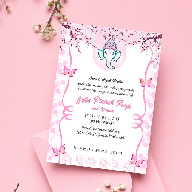Indian Hindu Housewarming Griha Pravesh Butterfly Invitation (Creator Uploaded)