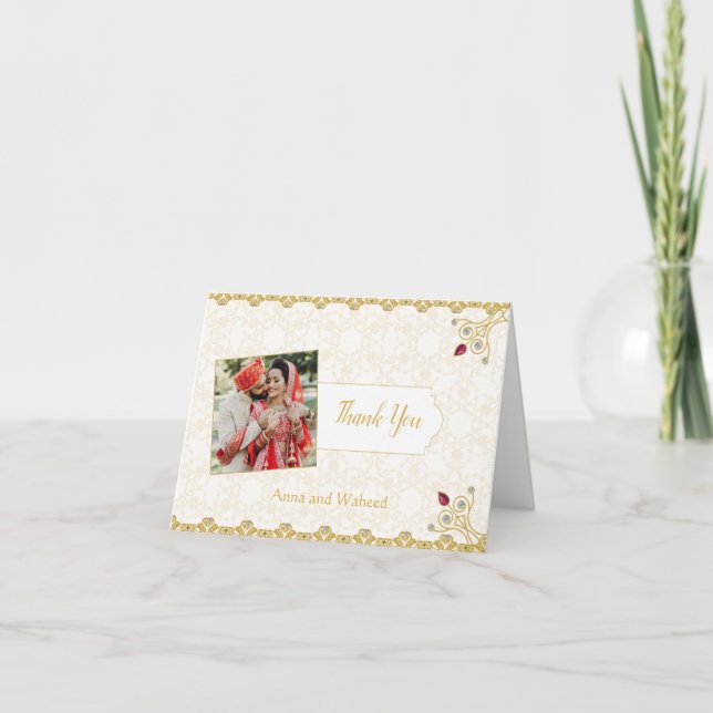 Indian Hindu Photo Wedding Thank You Card (Front)