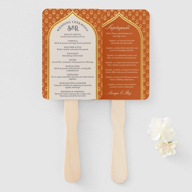 Indian Hindu Saptapadi Wedding Program Fan (Front and Back)