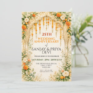 Indian Hindu Wedding Anniversary Lotus Orange  Invitation