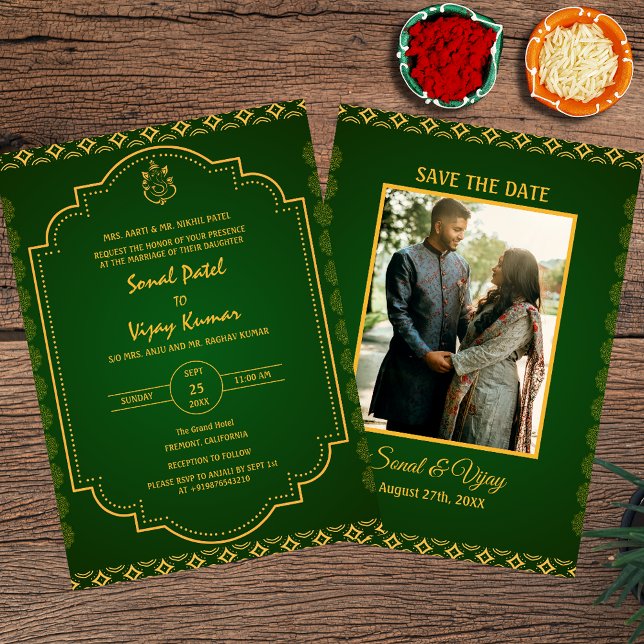 Indian Hindu Wedding Custom Photo Ganesha Logo Invitation (Creator Uploaded)
