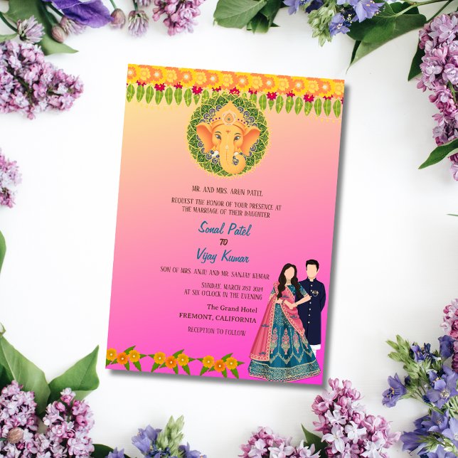 Indian Hindu Wedding Ganesha Floral Invitation (Creator Uploaded)