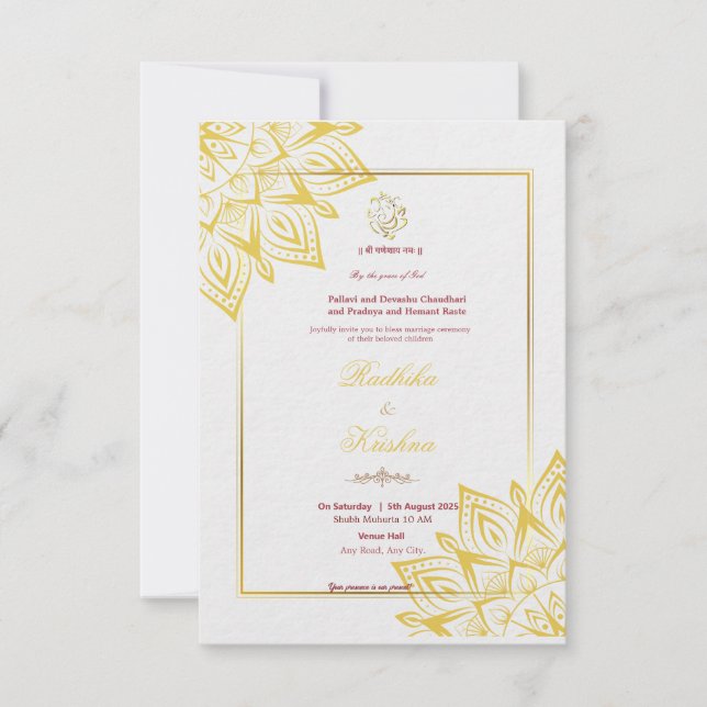 Indian hindu wedding Ganesha invitation (Front)