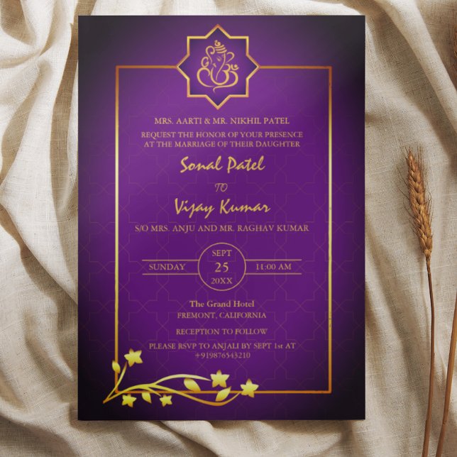 Indian Hindu Wedding Ganesha Logo Golden Elements Invitation (Creator Uploaded)