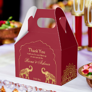 Indian Hindu wedding maroon gold mandala elephant  Favor Box
