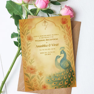 Indian Hindu Wedding Reception Peacock Floral Invitation