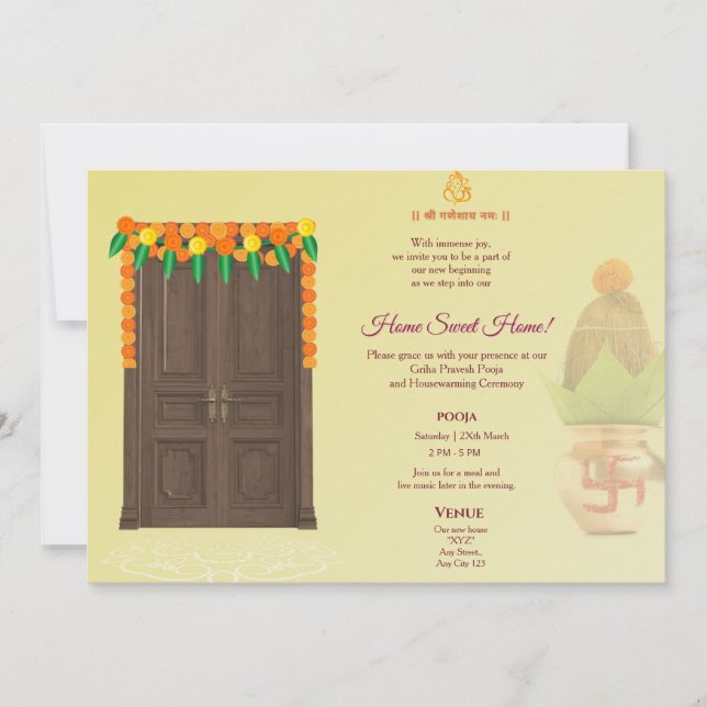 Indian House warming | Grihapravesh pooja Invitation (Front)
