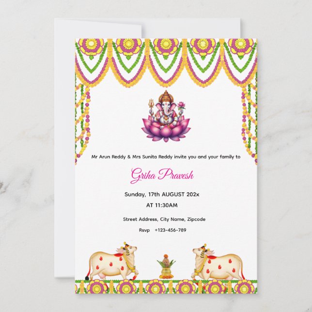  Indian Housewarming Invitation, Griha Pravesh Invitation (Front)