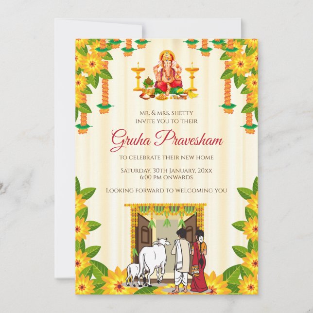 Indian Housewarming invitation Gruhapravesam (Front)