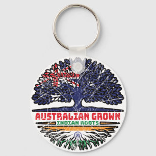 Indian India Australian Australia Tree Roots Flag Keychain