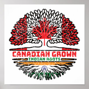 Indian India Canadian Canada Tree Roots Flag Poster