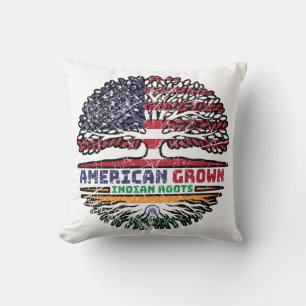 Indian India US American USA United States Tree Throw Pillow