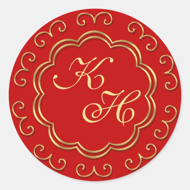 Indian Inspired Monogram Stickers in Red & 'Gold' (Front)