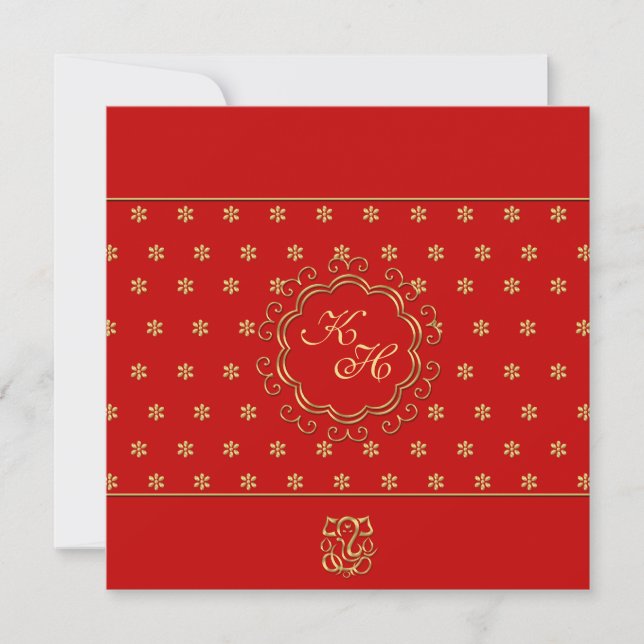 Indian Inspired Wedding Invitation in Red & Gold (Front)