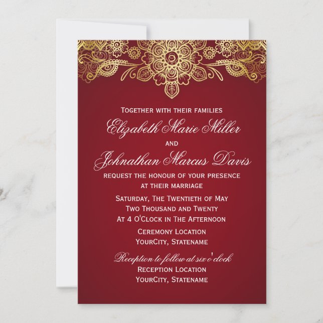 Indian Invitation, choose your colour! Invitation (Front)