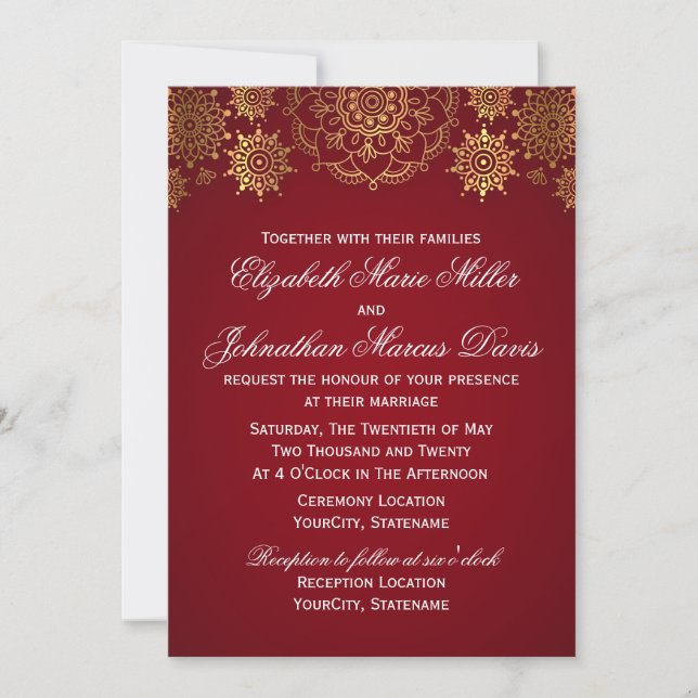 Indian Invitation, choose your colour! Invitation (Front)