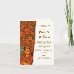 Indian invitation with Radhakrishna Mural painting